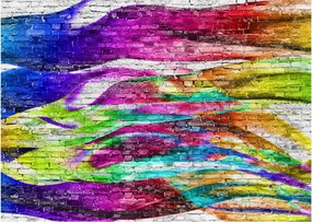 Tablou - Zid de cărămidă cu flăcări colorate (70x50 cm)