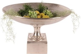 Platou rotund din aluminiu, argintiu, pe bază, finisaj nichelat, 51 x 72 cm, „Festin”