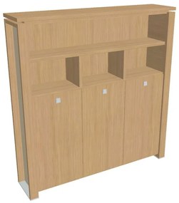 Dulap înalt pentru haine Verno+ S 200 x 46 x 210 cm, cu rafturi, stejar deschis / vanilie