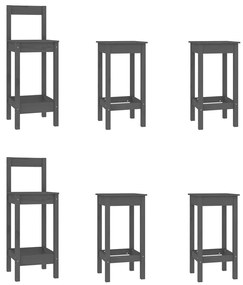 Set scaune de bar, gri, 6 piese, lemn masiv de pin