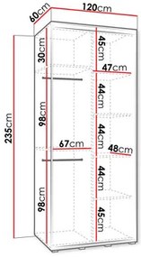 Dulap de haine cu uși culisante Foktra 3 120 (Cașmir + Negru) (cu oglindă). 1105698