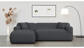 Colțar gri închis cu tapițerie din catifea reiată (cu colț pe partea stângă, cu șezlong) Martin – Ropez