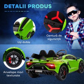 HOMCOM Masina Electrica pentru Copii, Automobil Lamborghini Aventador cu Telecomanda, Faruri LED, Muzica, Varsta 3-8 Ani, Verde | Aosom Romania