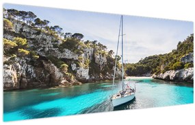 Tablou - Plajă cu barca cu pânze (120x50 cm)