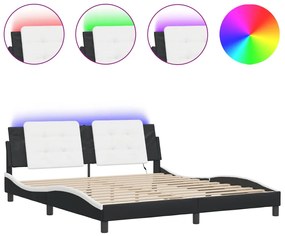 3214209 vidaXL Cadru de pat cu lumini LED negru/alb 180x200 cm piele ecologică
