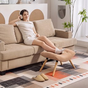 HOMCOM Taburet de lemn modern cu husă de fleece și picioare din lemn, tapitat, pentru cameră de zi, dormitor, hol, Maro | Aosom Romania