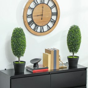 HOMCOM Set de 2 plante artificiale, Arbori de plastic rezistenți la UV în ghiveci, Plastica, Ciment, Verde | Aosom Romania