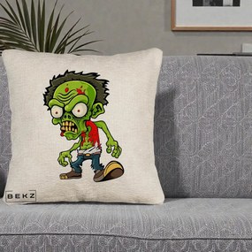 Perna Decorativa Zombie Halloween, 40x40 cm, Bej Canapea, Husa Detasabila, Perna Inclusa, BEKZ®
