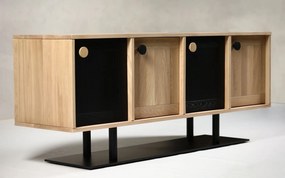 Comodă lemn masiv Buttons, 160 × 45 × 66 cm