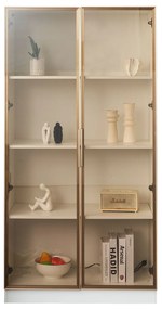 Set de Vitrine Moderne cu Iluminare LED și Rafturi Reglabile, potrivite pentru living, birou, din Sticlă, 80x40x160 cm + 70x35x150 cm, Alb