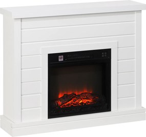 HOMCOM Șemineu Electric cu Efect de Flacără 3D, Oprire Automată, Încălzire Reglabilă și Temporizator, 96,5x22x81,7 cm, Alb | Aosom Romania