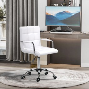 HOMCOM Scaun de Birou din Piele PU cu 5 Rotile Pivotante, Capitonaj și Înălțime Reglabilă, 52,5x54x84-99 cm, Alb | Aosom Romania