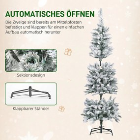 HOMCOM Brad de Crăciun Înzăpezit cu 180 de Lumini LED cu 11 Efecte și 479 de Ramuri, Ø65x180 cm, Verde și Alb | Aosom Romania