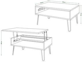 Mazzoni HAIRPIN S-90 Stejar Artisan/Bej (Șampanie) - MASĂ DE CAFEA MODERNĂ MASĂ CU BLAT RIDICAT + COMPARTIMENT + RAFT
