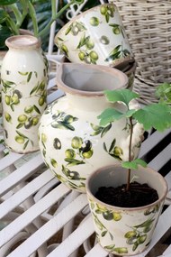 Carafă decorativă din ceramică, pictată manual, crem, H18.5/D20.5 cm, Olive