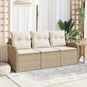 vidaXL Set de canapele pentru grădină cu pernă 3 pcs Bej Rattan poli