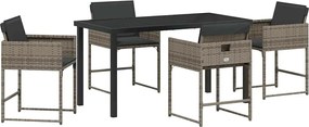 vidaXL Set de masă pentru grădină cu pernă 5 pcs Gri poliratan