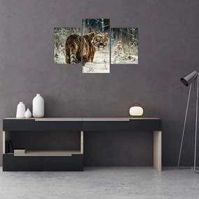 Tablou - Tigru într-o pădure înzăpezită, pictură în ulei (90x60 cm)