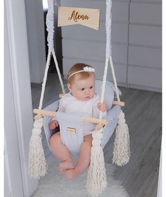 Leagan pentru copii si bebelusi, Catifea Velvet, perna detasabila ursulet Teddy Vintage Beige