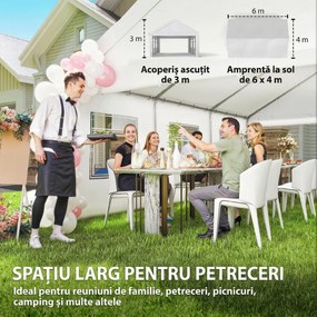 Outsunny Pavilion de Grădină 4x6 m cu Pereți Laterali, 6 Ferestre și Dublă Intrare, din Oțel Galvanizat, Alb | Aosom Romania