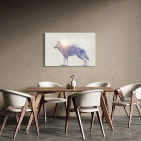 Tablou - Lupul arctic oglindit în peisaj sălbatic (90x60 cm)