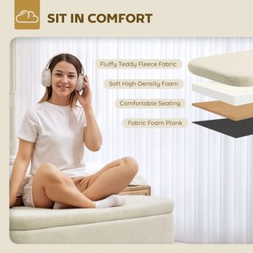 HOMCOM Banca de Depozitare de 65L din Material Teddy și Lemn, 120x42x45 cm, Bej | Aosom Romania