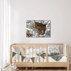 Tablou - Leopard între flori (70x50 cm)