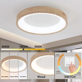 Brilagi - Plafonieră LED FALCON WOOD MODERN, 40W, 230V, Ø 60 cm, cu finisaj lemn