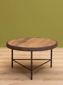 Măsuță de cafea din lemn de mango și alamă antichizată, rotundă, natur, finisaj patinat, 71×41 cm, „Rusta"