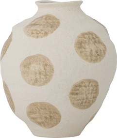 Vază din ceramică, natur, formă rotunjită, dungi verticale texturate, glazură reactivă, 20,5 x 17 cm, „Byron”