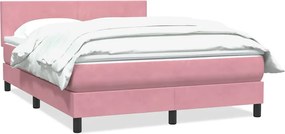 vidaXL Pat box spring cu saltea, roz, 140x220 cm, catifea