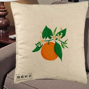 Perna Decorativa Portocala in Floare, 40x40 cm, Bej, Husa Detasabila, Perna Inclusa, BEKZ®