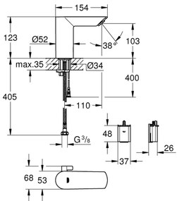 GROHE BAU COSMOPOLITAN E 36451000 - Baterie electronică pentru lavoar, crom lucios