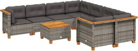 vidaXL Set canapele de grădină, 9 piese, cu perne, gri, poliratan