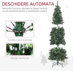 Pom de Craciun Artificial Inalt de 6 ft Tip Creion cu 618 Ramuri Scufundate In Zapada, Deschidere Automata, Baza de Otel, Verde HOMCOM | Aosom Romania