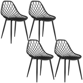 HOMCOM Set 4 Scaune Moderne cu Spătar Perforat Plastic și Metal Negru | Aosom Romania