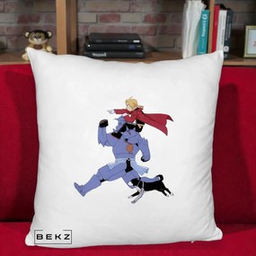Perna Personalizata Fullmetal Alchemist Edward si Alphonse, 40x40 cm, Alb Pufos, Husa Detasabila, Perna Inclusa, BEKZ®