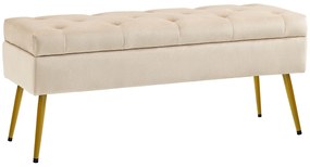HOMCOM Bancă de depozitare în aspect de catifea, Hocker căptușit cu design căptușit, Cadru metalic, 102 x 35 x 43 cm, Bej | Aosom Romania