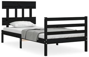 3195145 vidaXL Cadru de pat cu tăblie, negru, 90x200 cm, lemn masiv