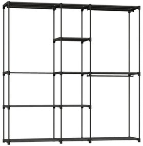 HOMCOM Dulap Garderobă din Material Textil cu 8 Rafturi și 3 Bare pentru Agățat, 182x43x185 cm, Negru | Aosom Romania