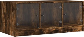 vidaXL Măsuță de cafea cu uși din sticlă, stejar fumuriu, 102x50x42 cm