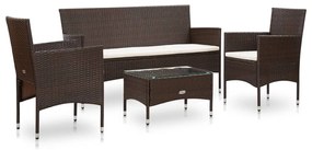 45888 vidaXL Set mobilier de grădină cu perne, 4 piese, maro, poliratan