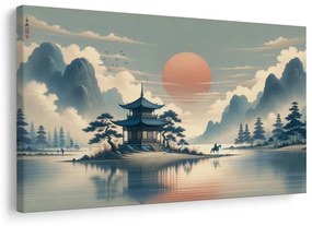 Tablou templu japonez și lac