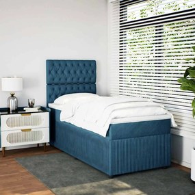 vidaXL Pat box spring cu saltea, albastru, 90x190 cm, catifea