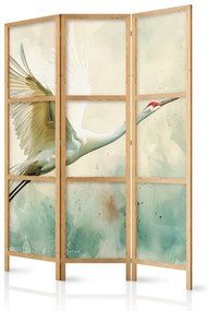 Paravan japonez - Crane in flight - bird painted in watercolour technique on a greenish texture background