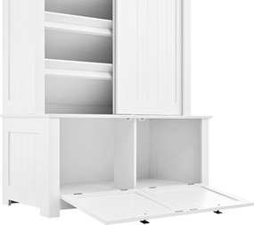 Dulap de hol cu uși glisante și compartiment pentru pantofi integrat, sistem de depozitare multifuncțional cu cârlige, 100x50x180 cm, Alb