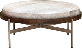 Taburet din piele de vacă gri și lemn de mango maro, cu structură din metal, formă rotundă, 42×96 cm, „Hike"