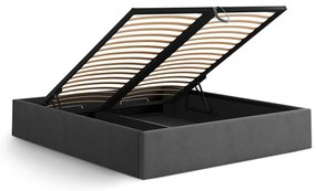 Pat matrimonial gri antracit tapițat cu spațiu de depozitare/fără tăblie cu somieră 160x200 cm Susan – Micadoni