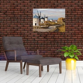 Tablou pe sticlă - Morile de vânt din Consuegra, Spania (70x50 cm)