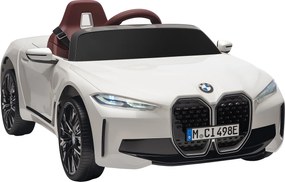 HOMCOM Masinuta Electrica pentru Copii BMW i4 cu Licenta de 12V cu Telecomanda, Baterii Portabile, Muzica, Claxon, pentru 3-6 ani Alb | Aosom Romania